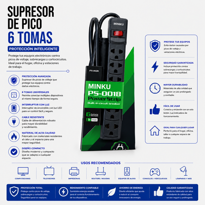 Supresor de Picos Minku PS-001B – 6 Tomas
