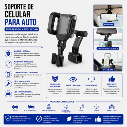 Soporte de Celular para Auto – Ajustable y de Fácil Instalación
