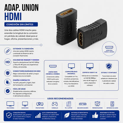 Adaptador Unión HDMI Hembra a HDMI Hembra