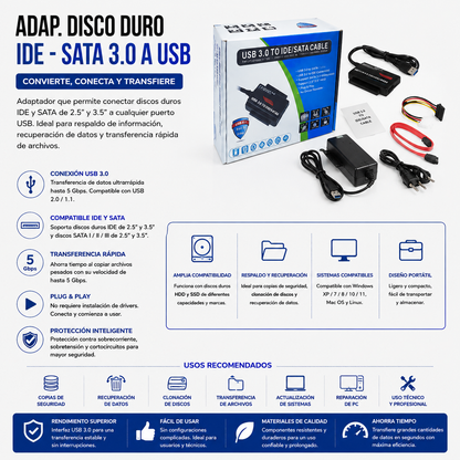 Adaptador para Disco Duro IDE / SATA a USB 3.0