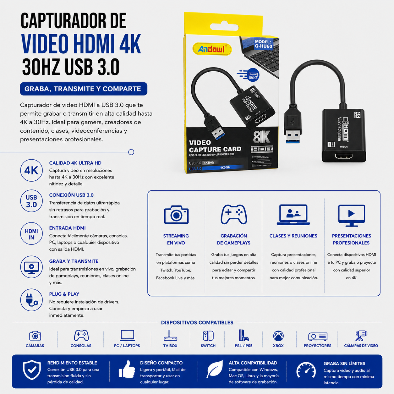 Capturador de Video HDMI 4K 30Hz USB 3.0