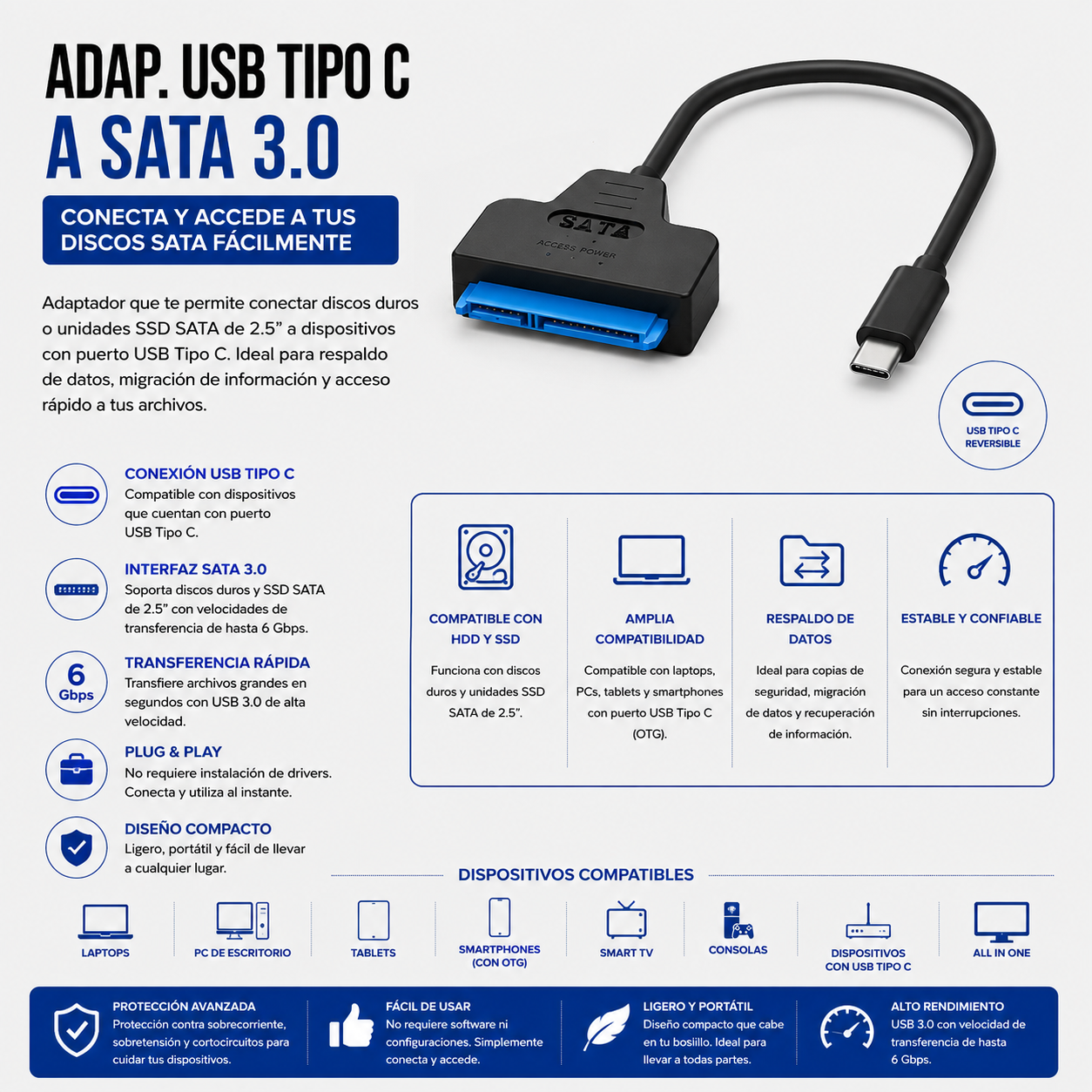 Adaptador USB Tipo-C a SATA 3.0
