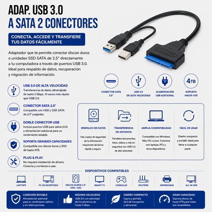Adaptador USB 3.0 a SATA – 2 Conectores USB