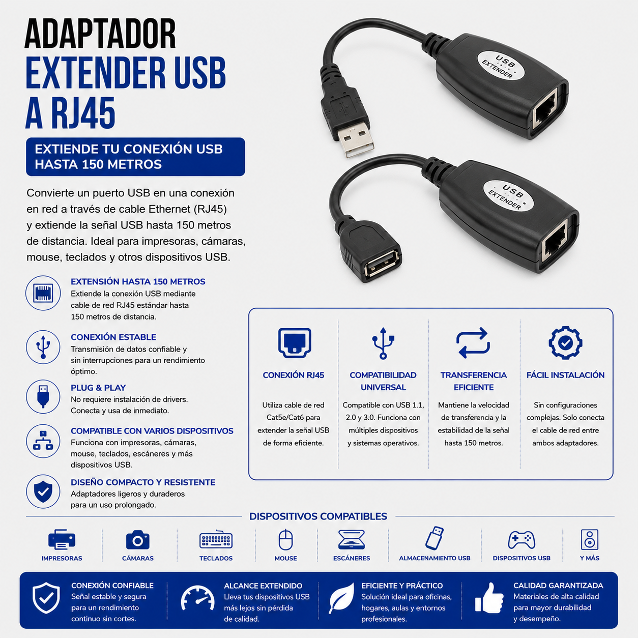 Adaptador Extensor USB a RJ45