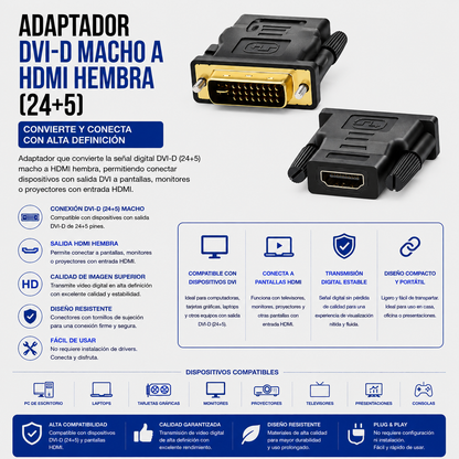 Adaptador DVI-D Macho (24+5) a HDMI Hembra