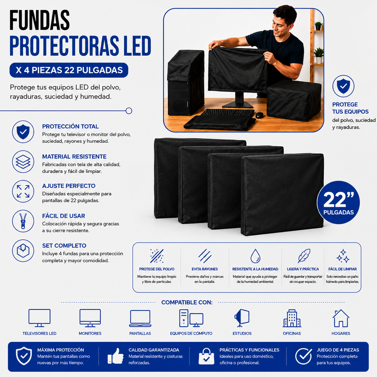 Fundas Protectoras para PC 4 Piezas – 22 Pulgadas