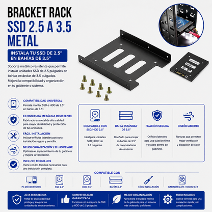 Bracket Metálico para SSD 2.5" a Bahía 3.5"