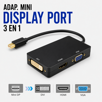 Adaptador Mini DisplayPort 3 en 1 a HDMI / DVI / VGA