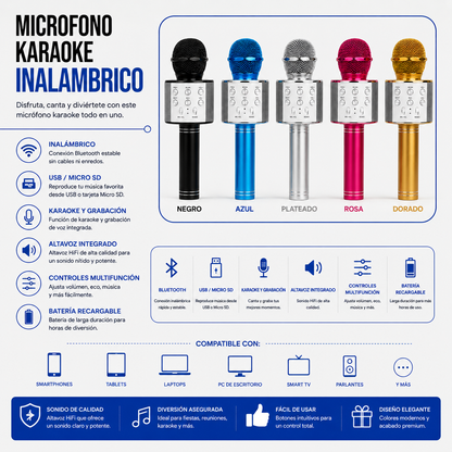 Micrófono Karaoke Inalámbrico Bluetooth WS-858