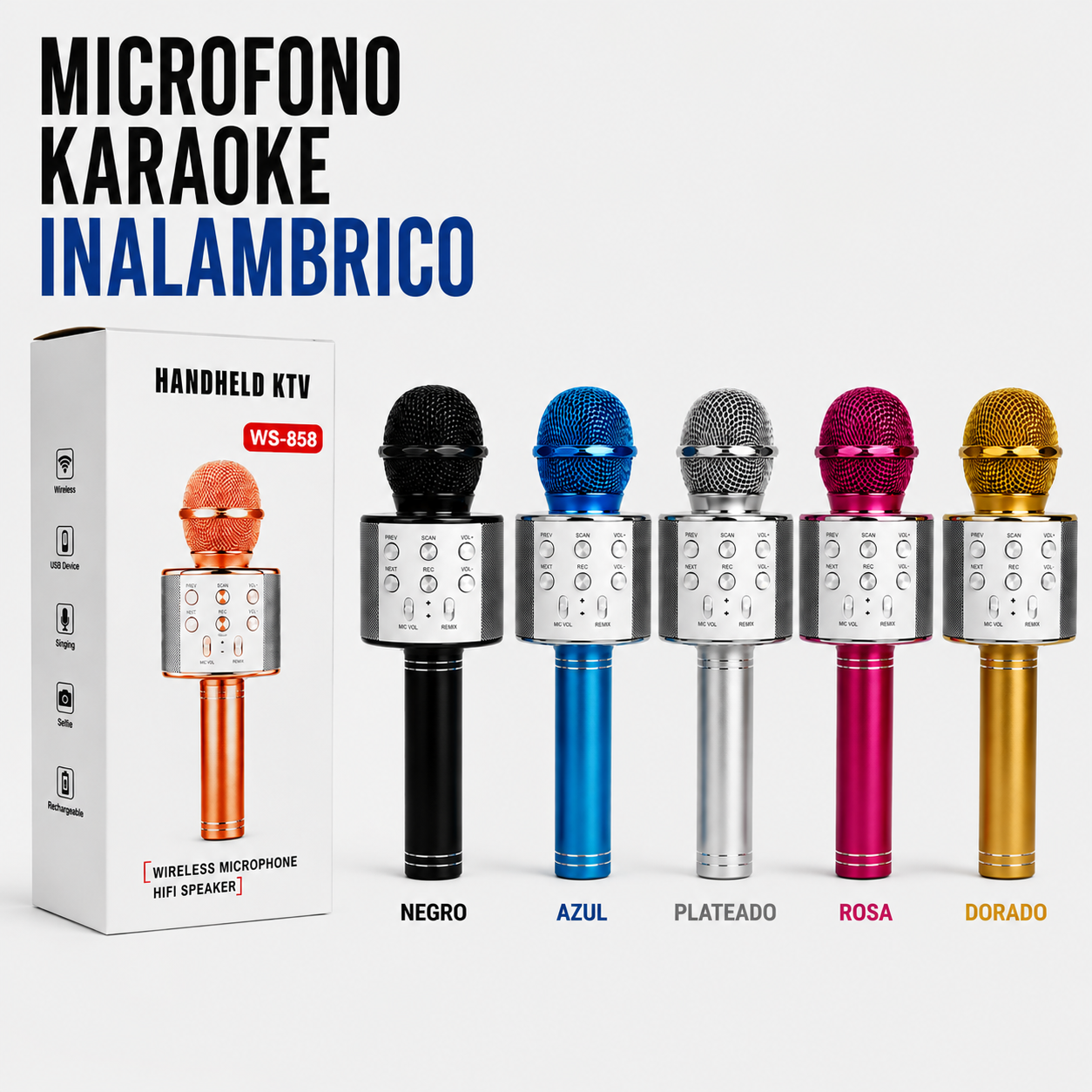 Micrófono Karaoke Inalámbrico Bluetooth WS-858