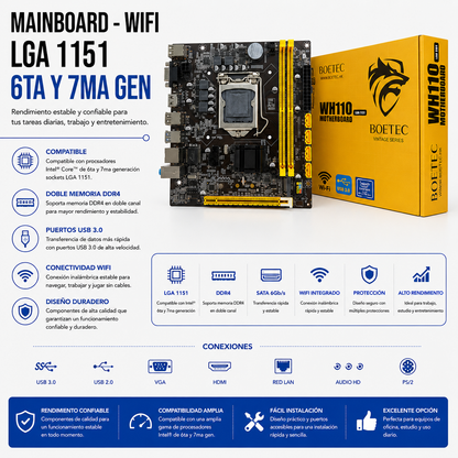 Mainboard Boetec WH110 WiFi – Socket LGA 1151 (Compatible con Intel® 6.ª y 7.ª Generación)
