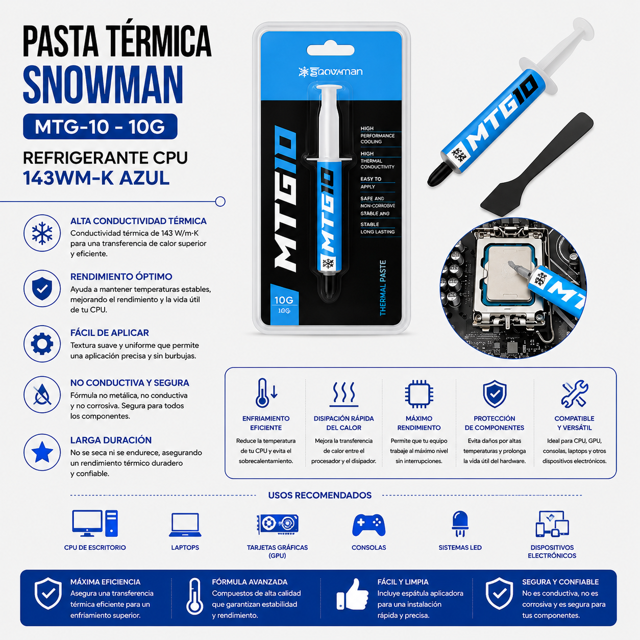 Pasta Térmica Snowman MTG-10 – 10 g para CPU y GPU