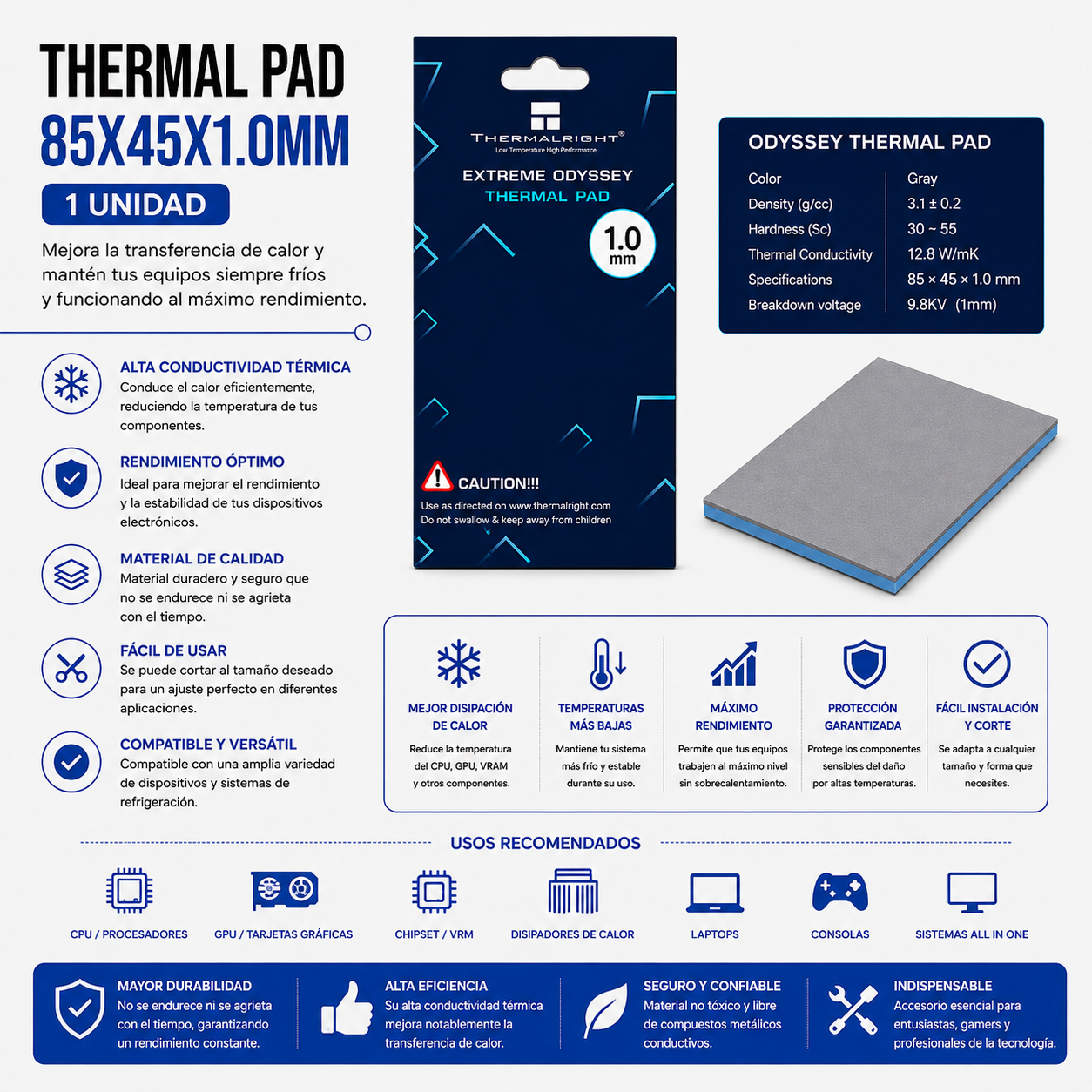 Thermal Pad 85 × 45 × 1.0 mm – Alta Conductividad Térmica
