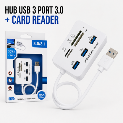 Hub USB 3.0 de 3 Puertos con Lector de Tarjetas SD y MicroSD