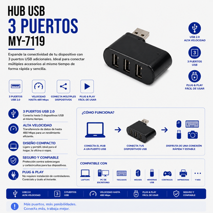 Hub USB de 3 Puertos MY-7119