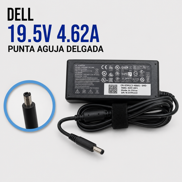 Cargador para Laptop Dell 19.5V 4.62A – Punta Aguja Delgada