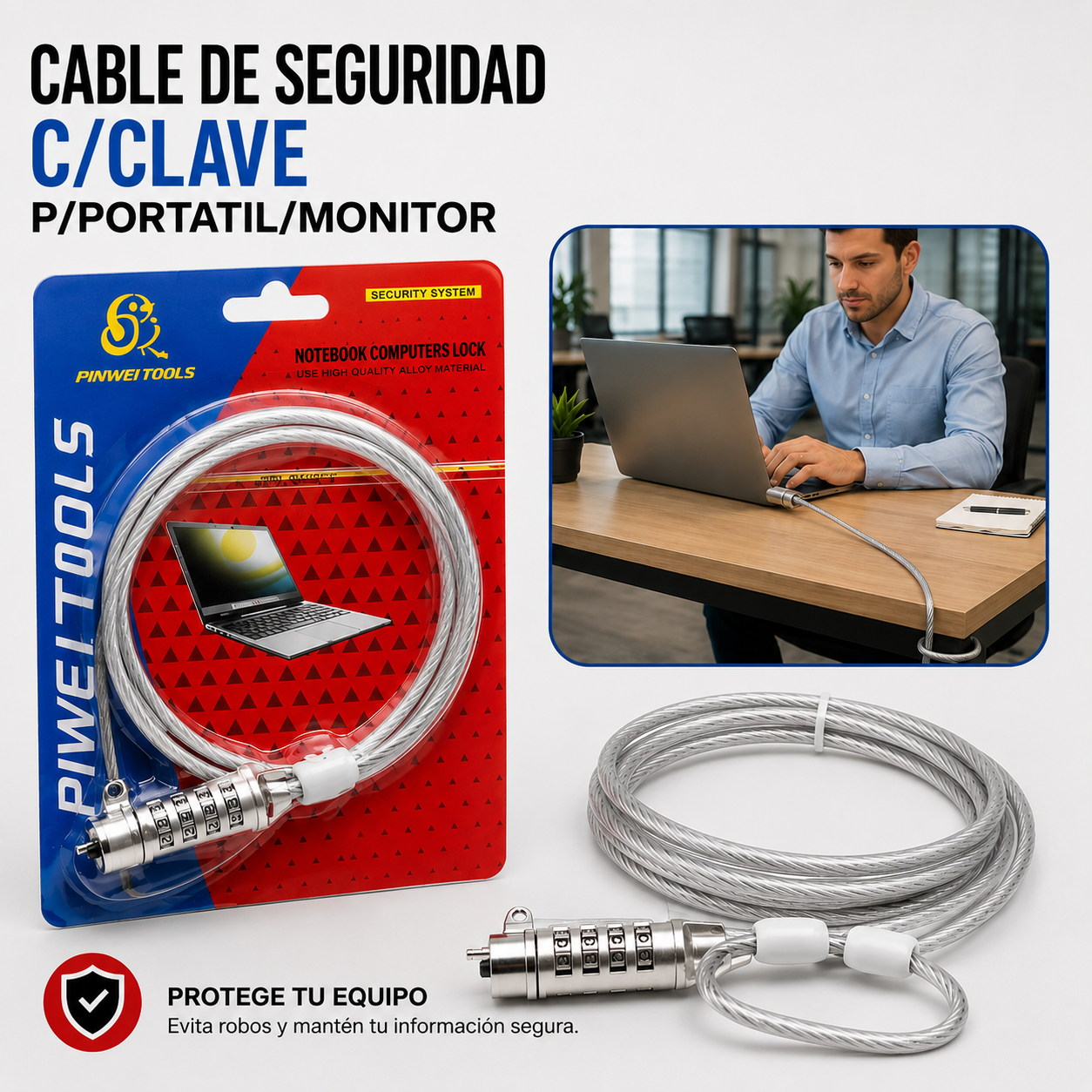 Cable de Seguridad con Llave para Portátil o Monitor