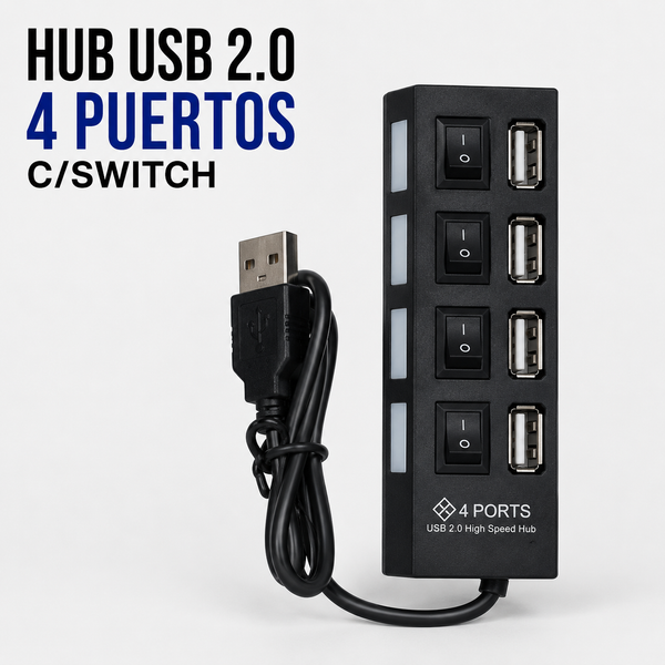 Hub USB 2.0 de 4 Puertos con Interruptores Individuales