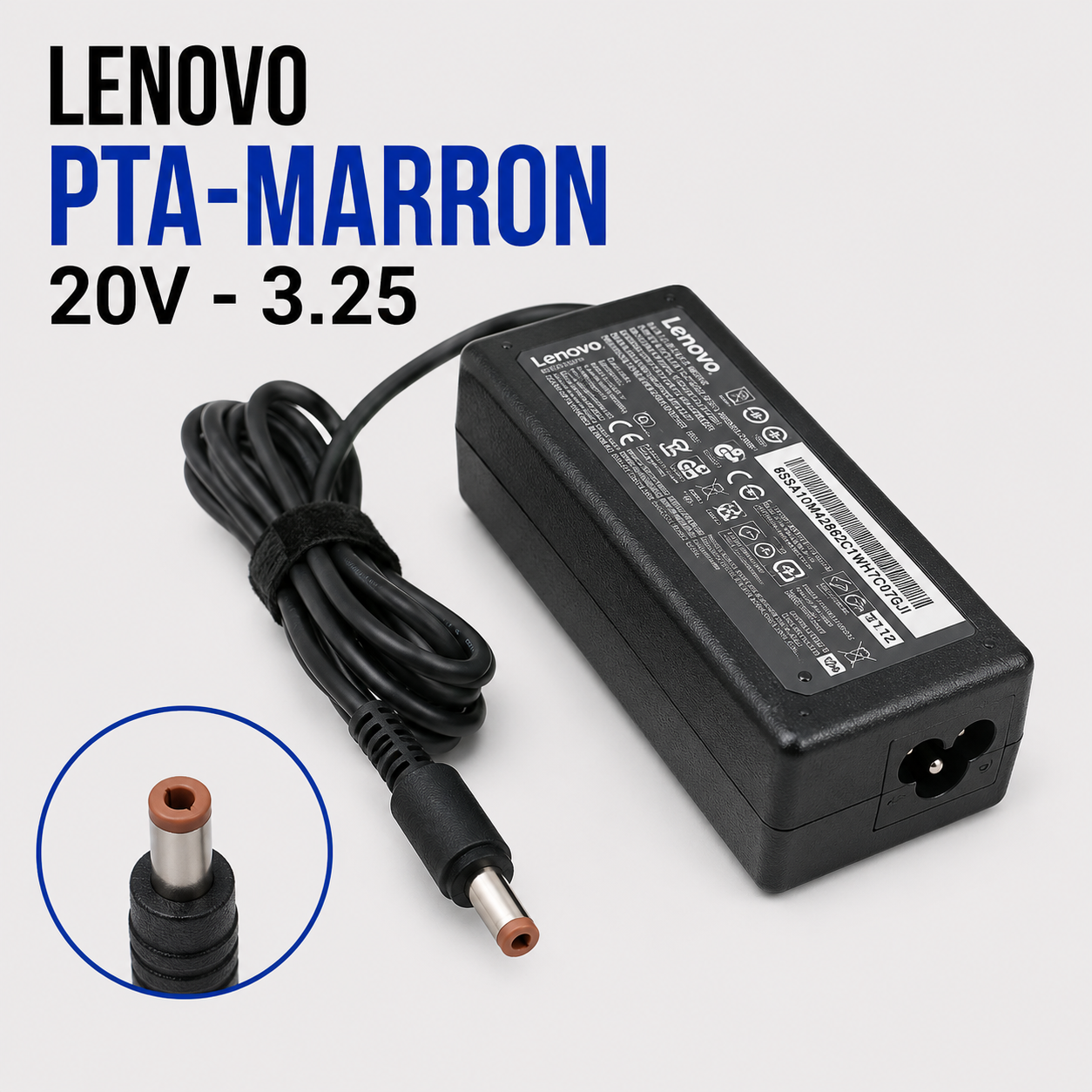 Cargador para Laptop Lenovo 20V 3.25A – Punta Marrón