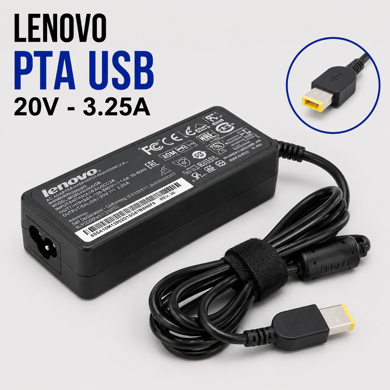 CARGADOR NB COMPATIBLE LEN 20V 3.25A PTA. USB