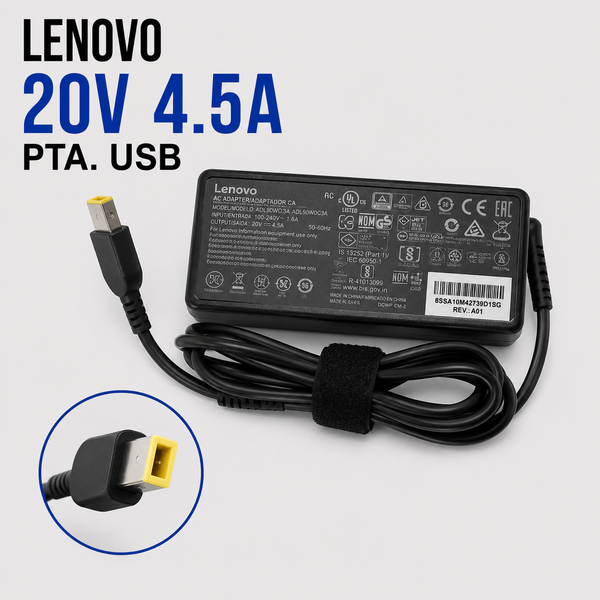 Cargador para Laptop Lenovo 20V 4.5A – Punta USB (Slim Tip)