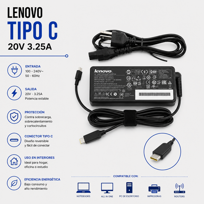 Cargador para Laptop Lenovo USB Tipo-C 20V 3.25A