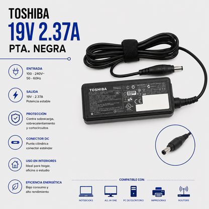 Cargador para Laptop Toshiba 19V 2.37A – Punta Negra