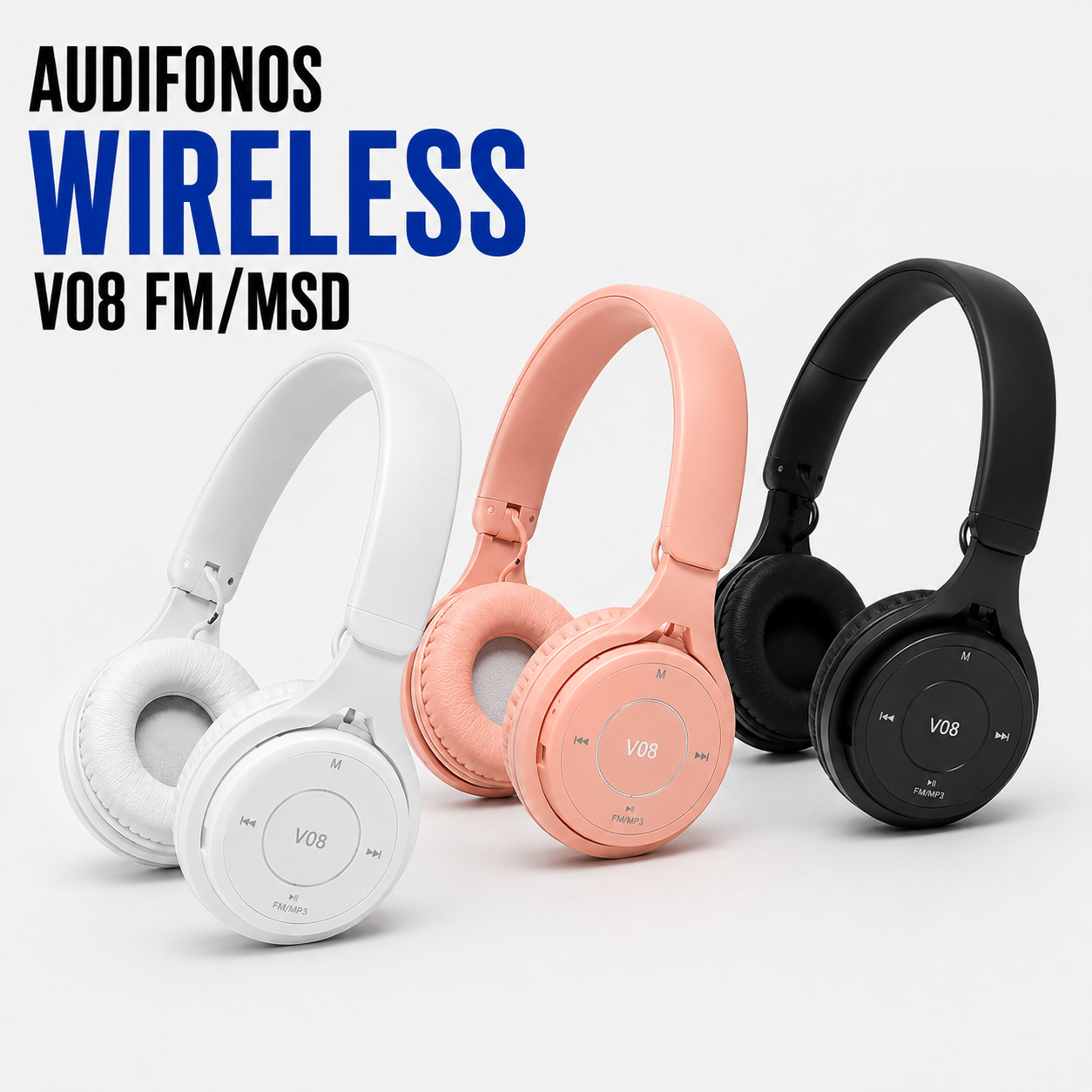 Audífonos Inalámbricos Bluetooth V08 con Radio FM y Reproductor MicroSD