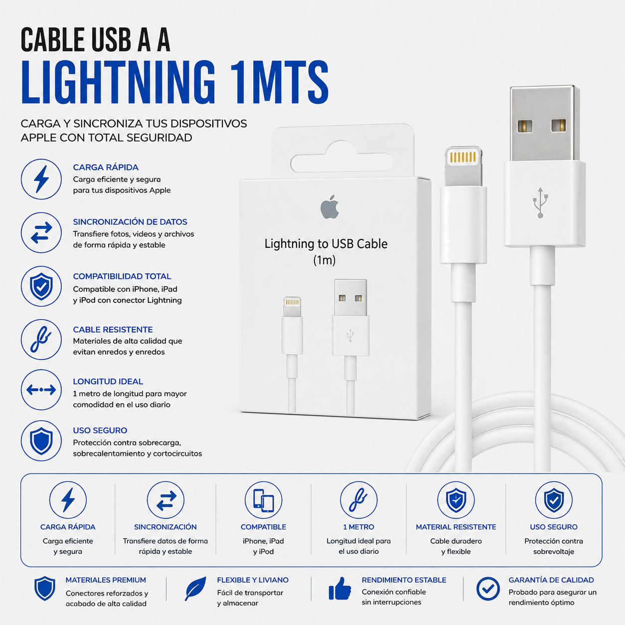 Cable USB a Lightning 1 Metro