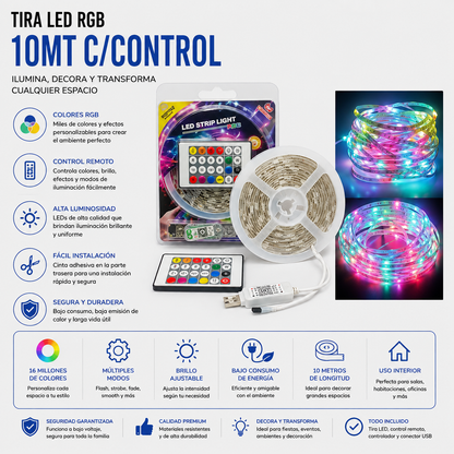 Tira LED RGB USB 10 Metros con Control Remoto
