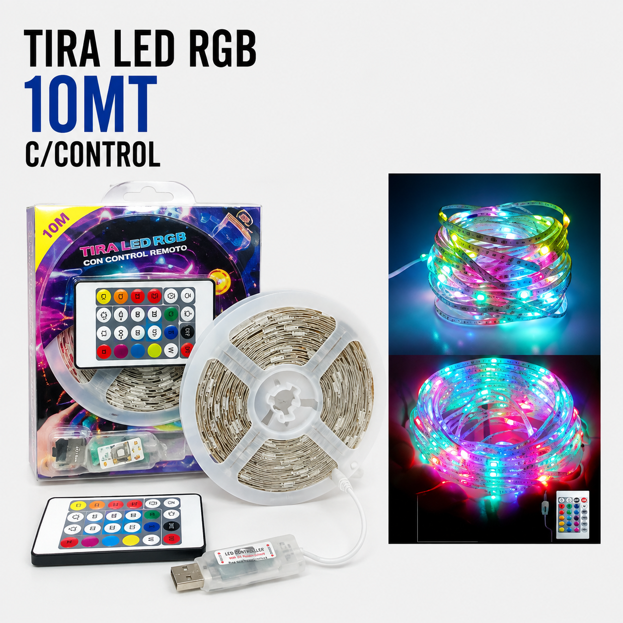 Tira LED RGB USB 10 Metros con Control Remoto