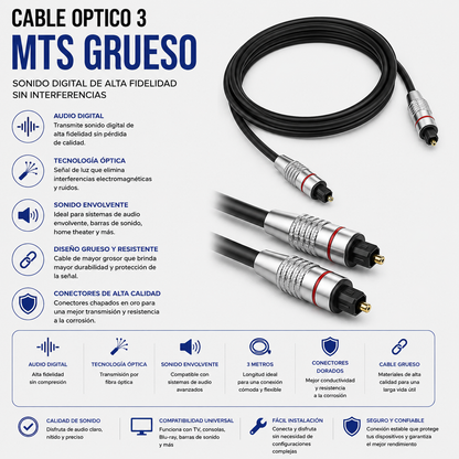 Cable Óptico Digital TOSLINK 3 Metros – Diseño Grueso