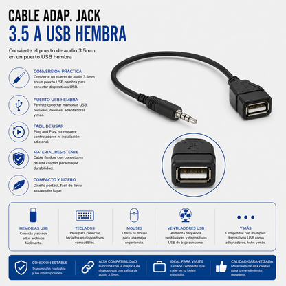 Cable Adaptador Jack 3.5 mm a USB Hembra