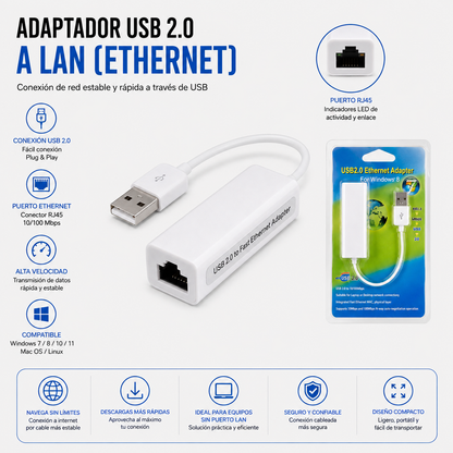 Adaptador USB 2.0 a LAN (Ethernet RJ45)