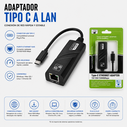 Adaptador USB Tipo-C a LAN Gigabit Ethernet RJ45