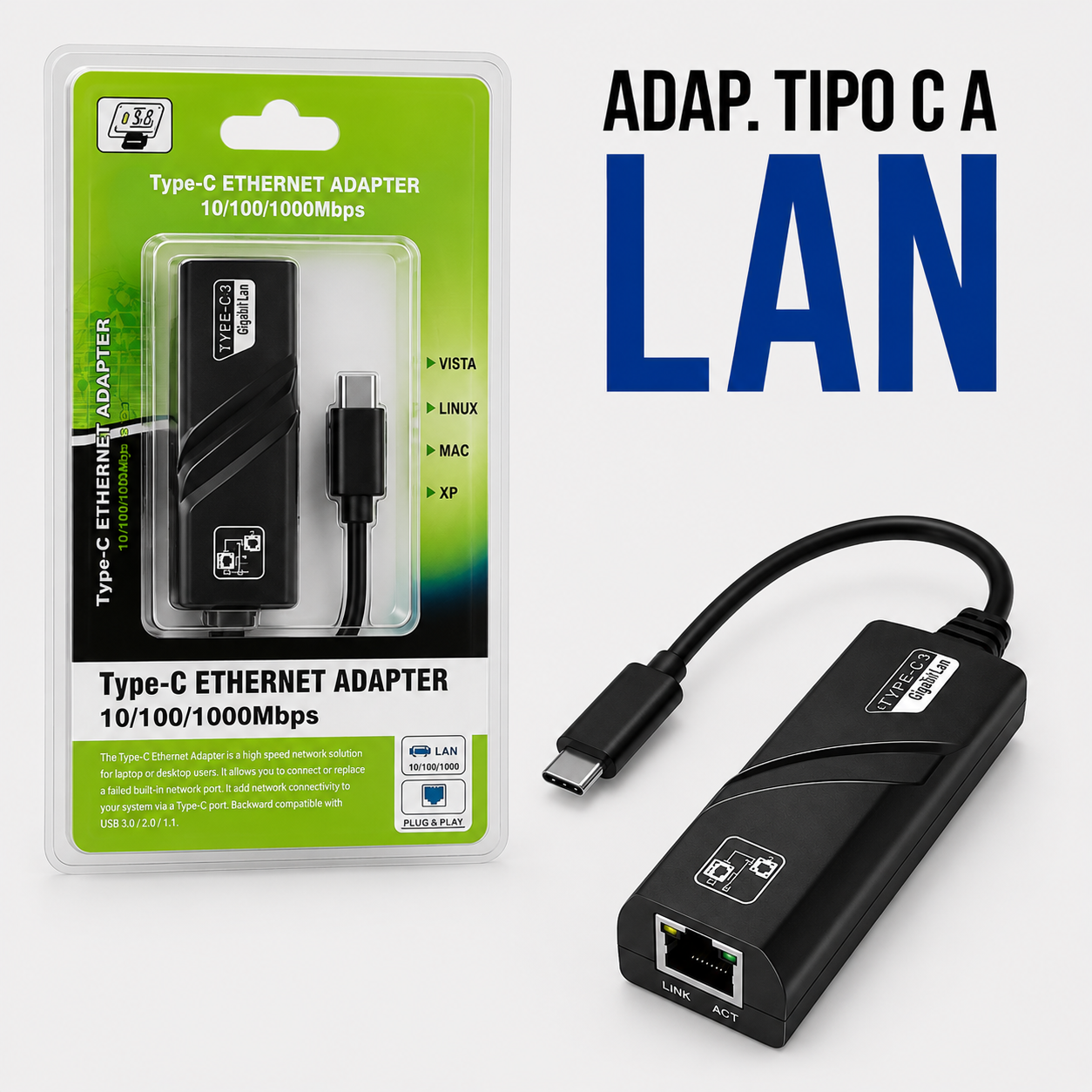 Adaptador USB Tipo-C a LAN Gigabit Ethernet RJ45