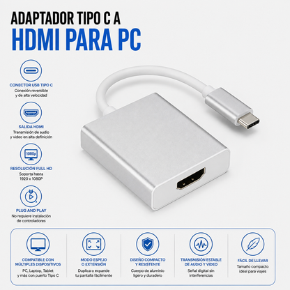 Adaptador USB Tipo-C a HDMI para PC