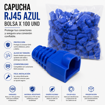 Capucha RJ45 Azul – Bolsa x 100 Unidades