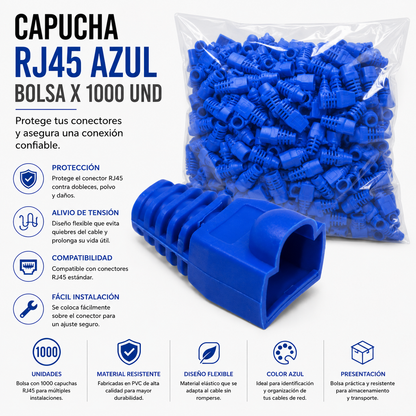 Capucha RJ45 Azul – Bolsa x 1000 Unidades