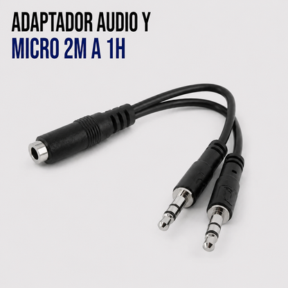 Adaptador de Audio y Micrófono 2 Machos a 1 Hembra 3.5 mm