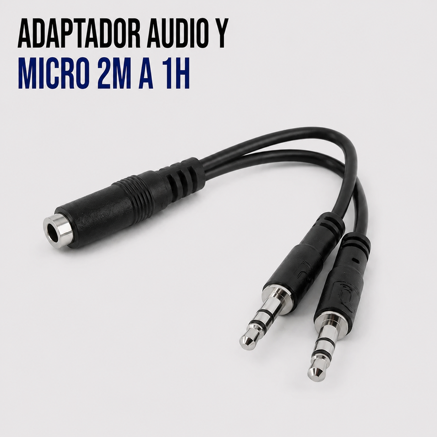 Adaptador de Audio y Micrófono 2 Machos a 1 Hembra 3.5 mm