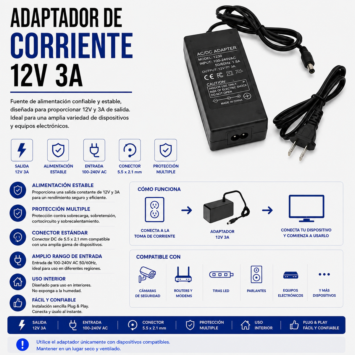Adaptador de Corriente 12V 3A
