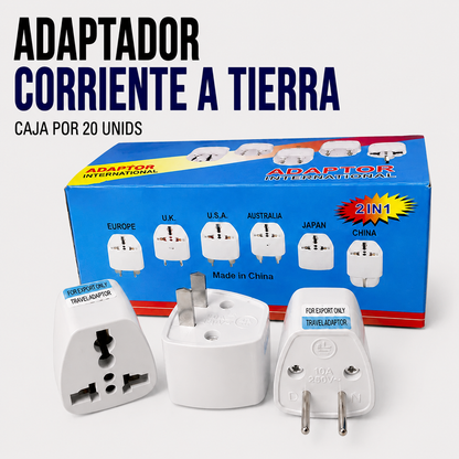 Adaptador de Corriente Universal con Tierra – Caja x 20 Unidades