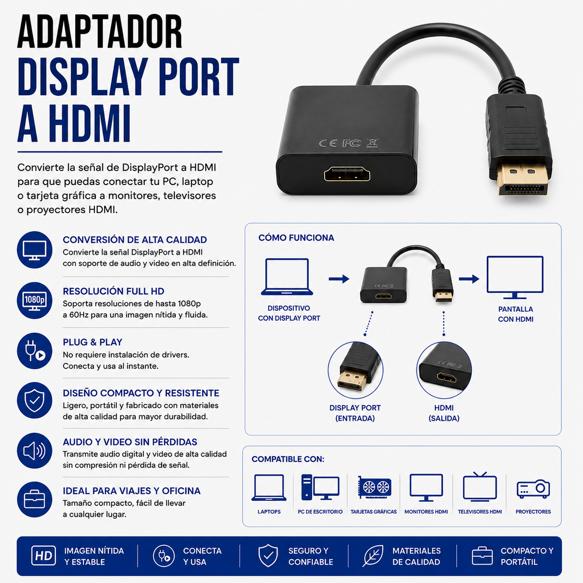 Adaptador DisplayPort a HDMI
