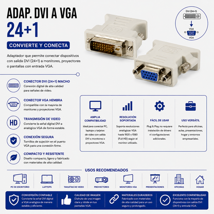 Adaptador DVI 24+1 Macho a VGA Hembra
