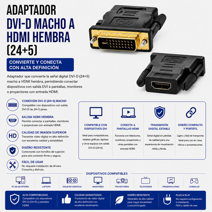 Adaptador DVI-D Macho (24+5) a HDMI Hembra