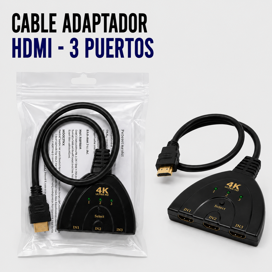 Adaptador HDMI 3 Puertos Bidireccional 4K