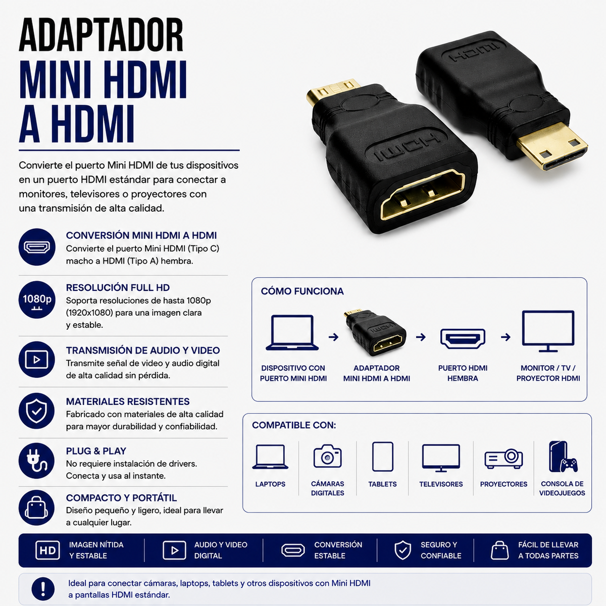 Adaptador Mini HDMI Macho a HDMI Hembra