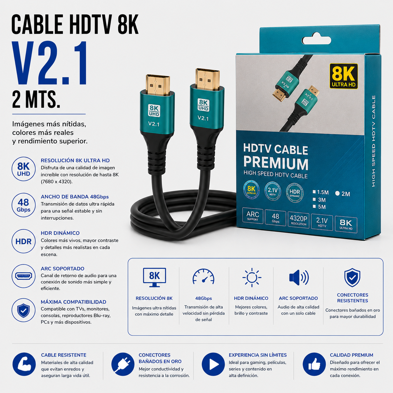 Cable HDMI 2.1 Ultra High Speed 8K – 2 Metros