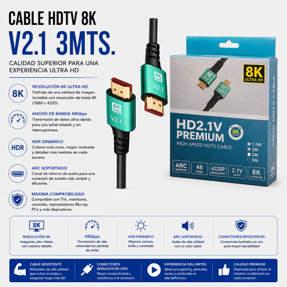 Cable HDMI 2.1 Ultra High Speed 8K – 3 Metros